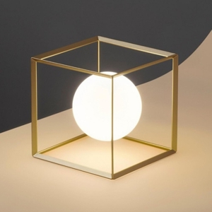 Abat-jour cube perenz da comodino gabbia oro sfera vetro bianco