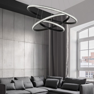 Lampadario design moderno cerchi nero led per salone