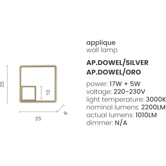 Ap dowel ondaluce applique led grigia squadrata moderna