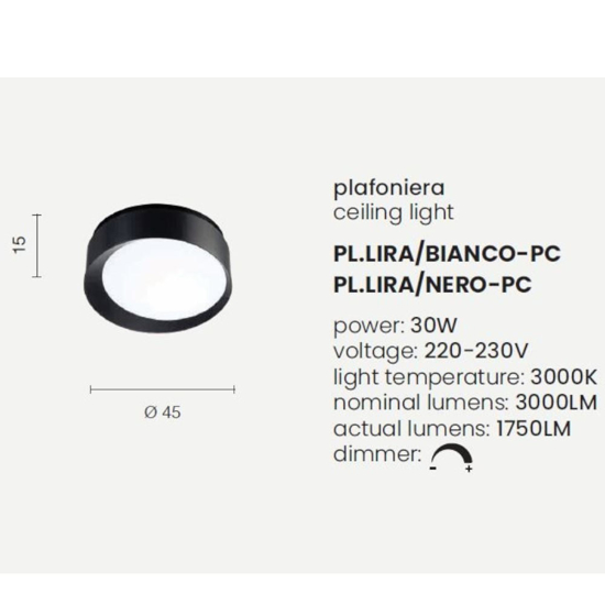 Ondaluce pl lira pc plafoniera moderna bianca led 3000k 45cm