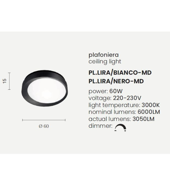 Plafoniera led nera ondaluce pl lira md per interni