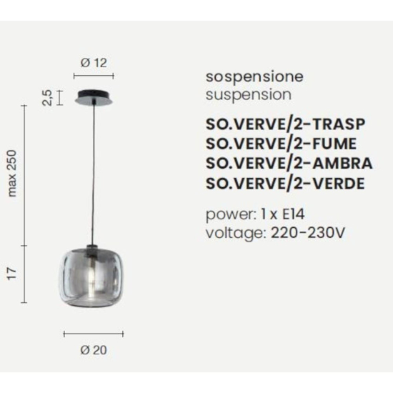 Ondaluce so verve 2 lampada a sospensione vetro ambra