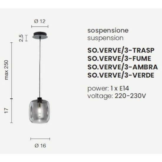 So verve 3 ondaluce lampada a sospensione vetro grigio fumo