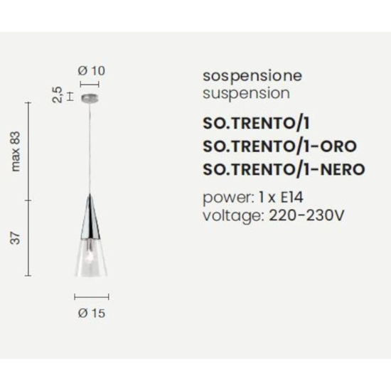 Ondaluce so trento lampada cono a sospensione cromo