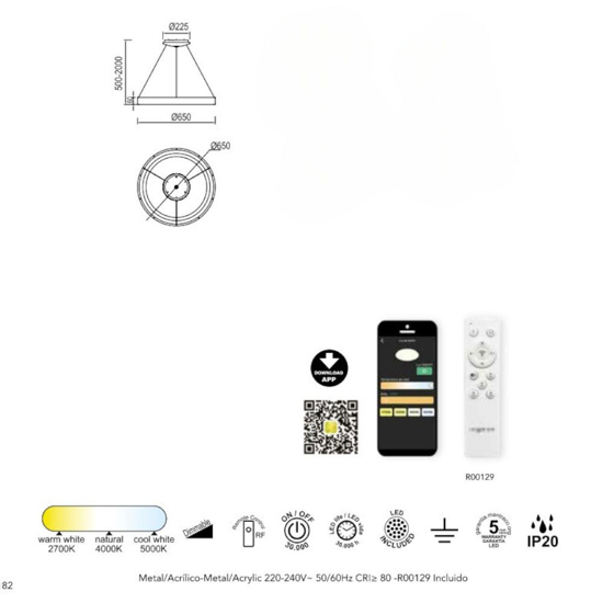 Lampada cerchio effetto legno 65cm led 2700k a 5000k wireless