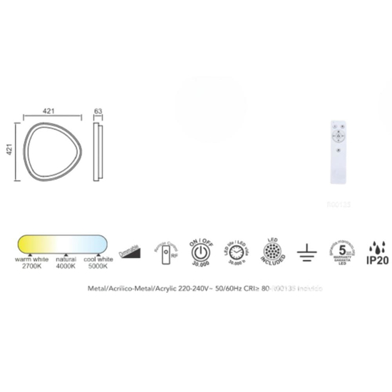 Plafoniera effetto legno led 38w 2700k a 5000k triangolare moderna