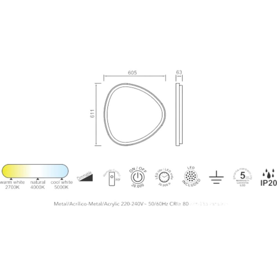 Plafoniera effetto legno led 50w 2700k a 5000k moderna con telecomando