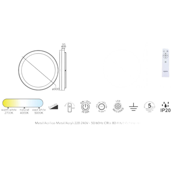 Plafoniera cerchio 90cm effetto legno moderna led 2700k a 5000k