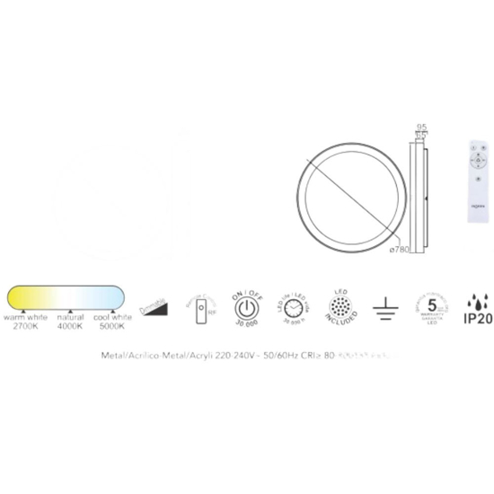 Plafoniera rotonda 78cm effetto elgno led 2700k a 5000k moderna