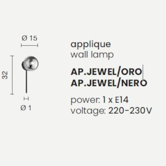 Ondaluce ap jewel applique moderna oro vetro sfera trasparente