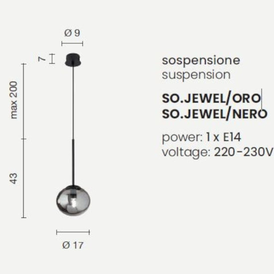 So jewel ondaluce lampada a sospensione oro sfera vetro