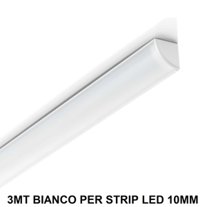 Profilo esterno 3mt angolare rotondo bianco con diffusore kit per strip led max 11mm