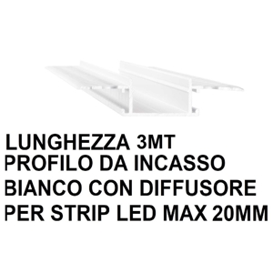 Ideal lux profilo 3 mt da incasso in alluminio bianco con diffusore per strip led max 20mm