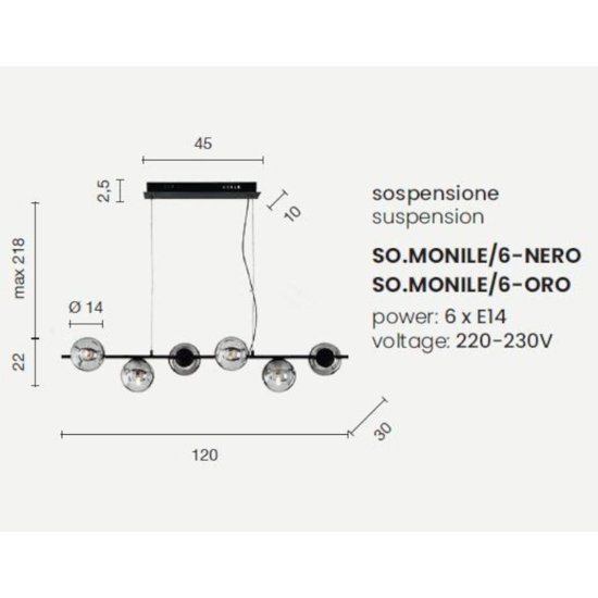 Ondaluce so monile lampada a sospensione oro 5 sfere in vetro bianco