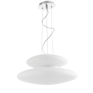 Lampadario moderno so pagoda ondaluce 50cm doppio disco vetro bianco