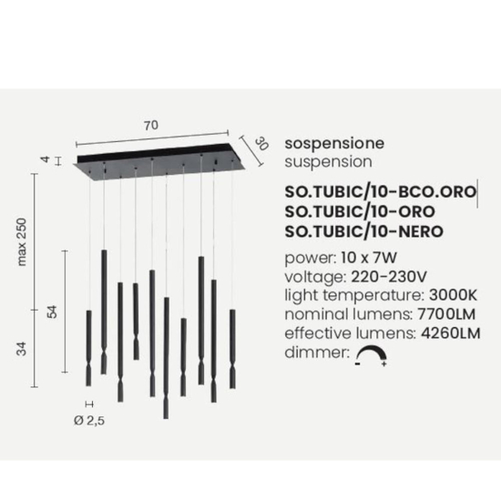 Ondaluce so tubic 10 lampadario moderno 10 luci oro e bianco