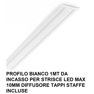 Ideal lux profilo 1mt da incasso bianco per strip led max 10mm diffusore accessori inclusi