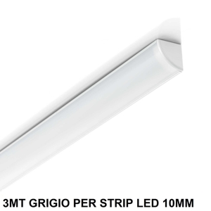 Profilo esterno 3mt grigio angolare rotondo con diffusore kit per strip led max 11mm