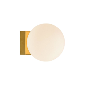 Applique base quadrata oro led 6w 3000k sfera vetro bianco