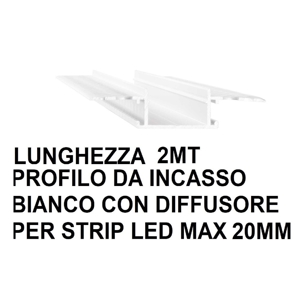 Profilo da incasso 2 metri alluminio bianco per strip con diffusore pvc max 20mm ideal lux