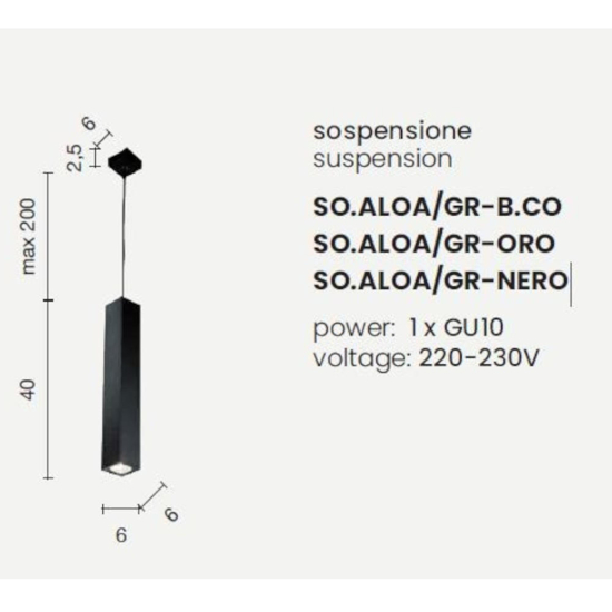 Ondaluce so aloa lampada a sospensione nero quadrato per bancone cucina