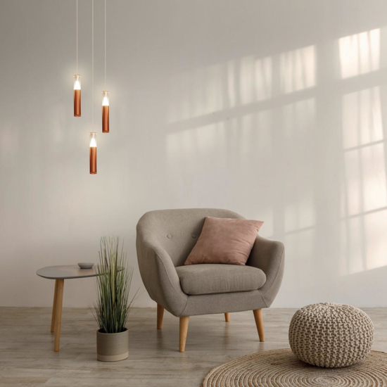 Lampadario pendente per isola cucina cilindro design oro rosa