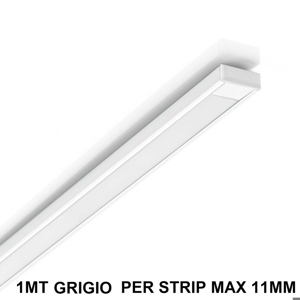 Profilo 1mt esterno alluminio grigio con kit diffusore per strip led max 11mm