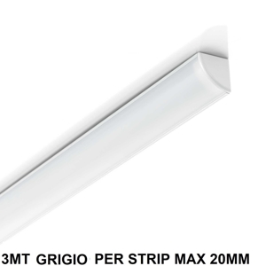 Profilo esterno alluminio grigio 3mt angolare rotondo per strip led max 20mm con kit diffusore