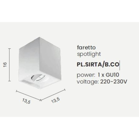 Ondaluce pl sirta faretto in gesso quadrato orientabile bianco