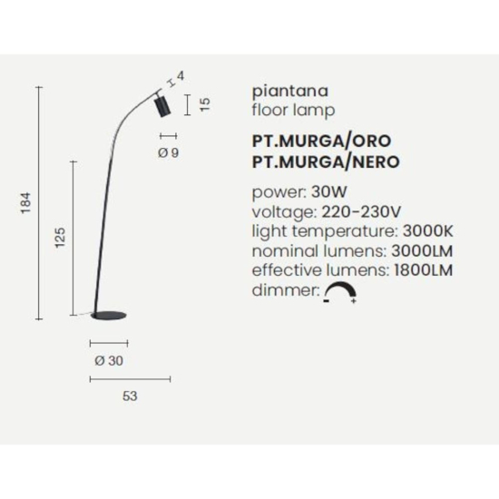 Pt murga ondaluce piantana nera doppia illuminazione led 3000k