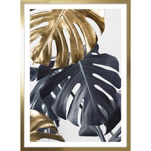 Quadro verticale monstera 53x73 cornice oro lucido fp