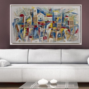 Quadro per soggiorno paesaggio mediterraneo 137x77 cornice bianca