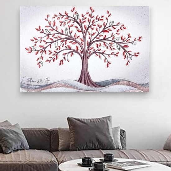 Quadro albero della vita 80x56 moderno rosso bongelli preziosi