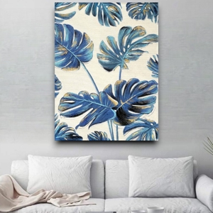 Quadro verticale floreale moderno foglie blue 90x120 per soggiorno