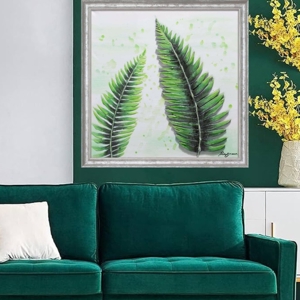 Quadro foglie di felce 68x68 verde con cornice