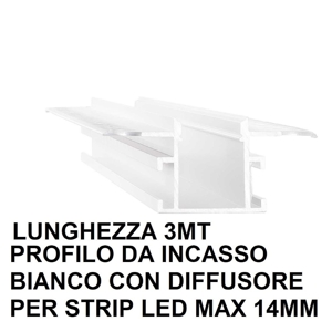 Profilo 3mt bianco da incasso cartongesso con diffusore per strip led max 14mm ideal lux