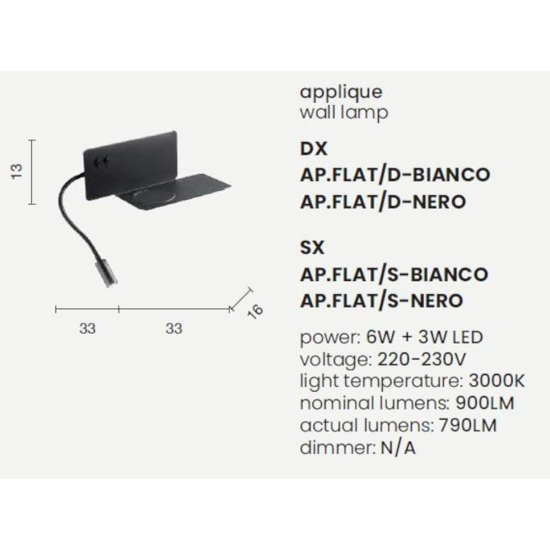 Ondaluce ap flat applique da comodino presa usa led orientabile nero destra