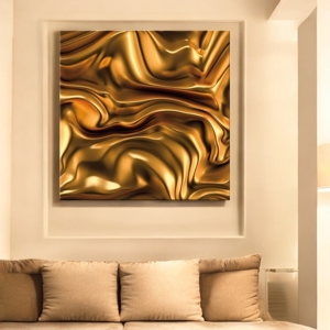 Quadro astratto moderno effetto 3d onde d''oro 50x50