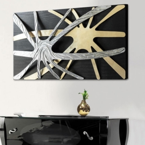 Quadro 140x70 astratto per soggiorno moderno nero oro argento