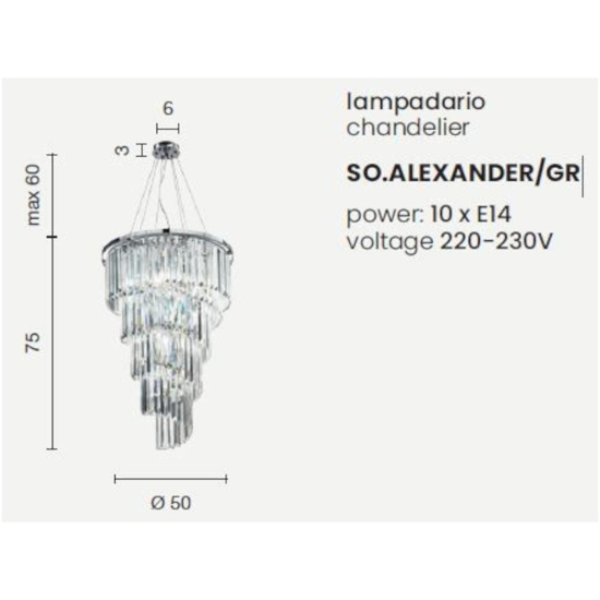 So alexander ondaluce lampadario classico in cristallo molato