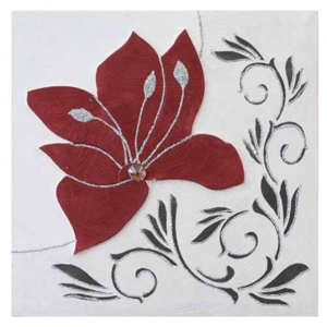 Quadretto artigianale 35x35 fiore rosso glitter argento decorativo