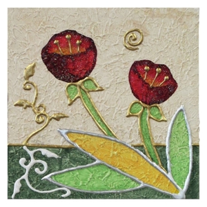 Quadretto fiori papaveri 35x35 dipinti a mano