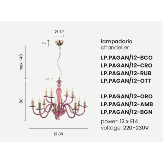 Ondaluce lp paganini lampadario classico 12 luci cromo per salotto