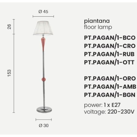 Ondaluce pt paganini lampadada da terra cromo e vetro rubino per salone