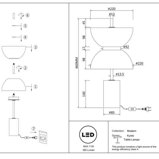 Lampada da tavolo moderna marmo nero vetro bianco led 11w 3000k