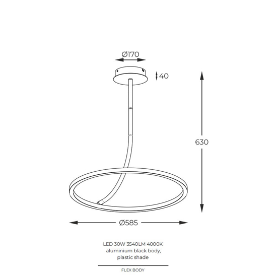 Lampadario a sospensione moderno cerchio nero led 30w 4000k