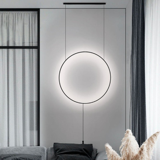 Piantana a sospensione design moderna cerchio nero led