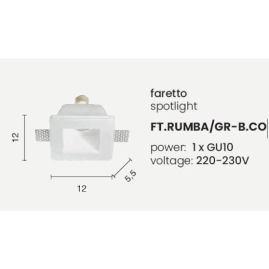 Ft rumba ondaluce faretto da incasso in gesso per soffitto