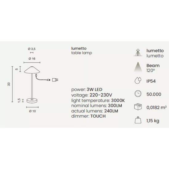 Lampada tavolino ristoranti moon ondaluce bianca senza fili ricaricabile led 3000k ip54