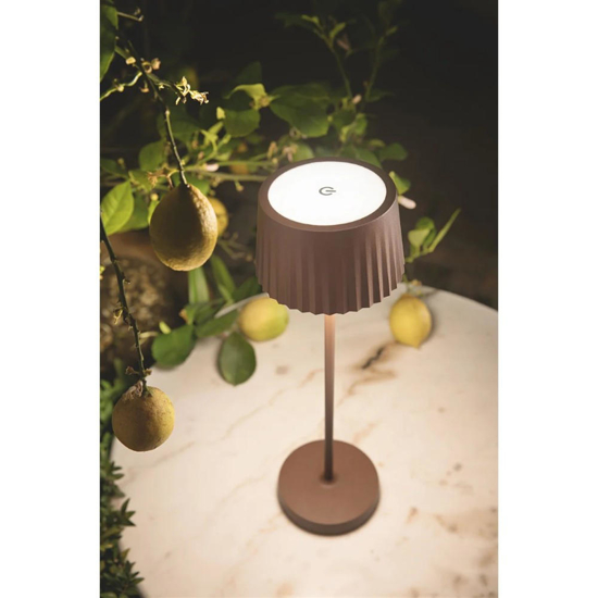 Ondaluce lt macao lampada da tavolo corten per giardino led touch dimmer